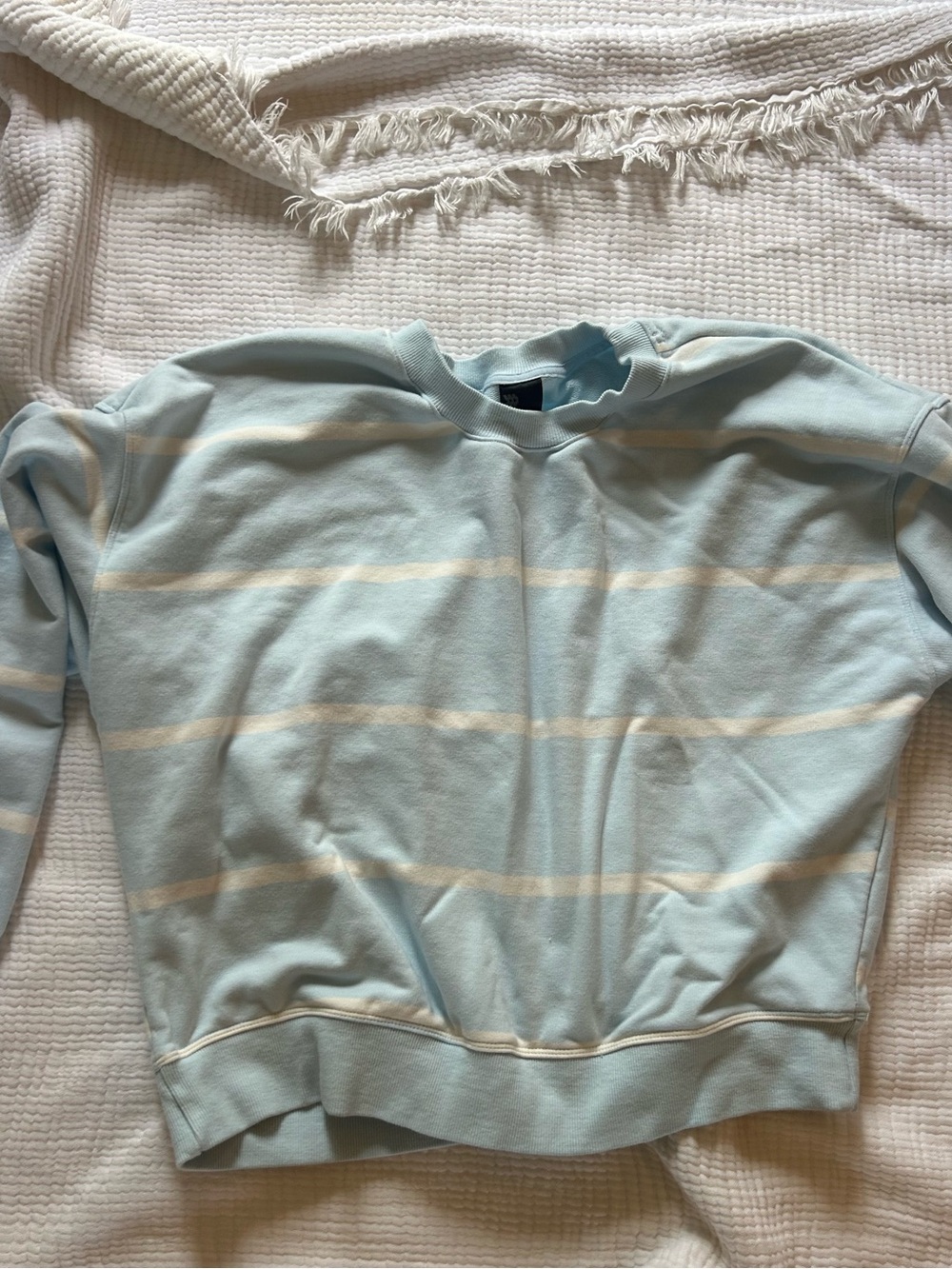 all in motion Light Blue and White Striped Crewneck Sweater